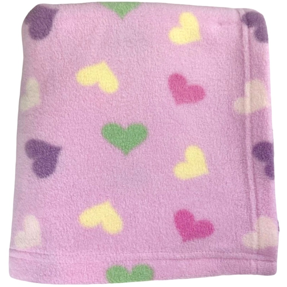 Bean Sprout Pink Heart Baby Blanket Soft Fleece Purple Green White Lovey NEW